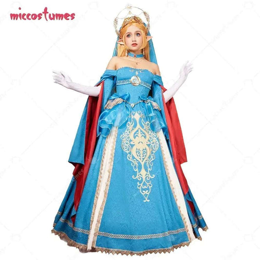 Women Princess Dress Gerudo Link Wedding Style Cosplay Costume Top and Skirt with Veil