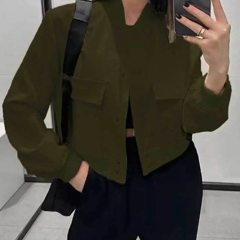 2024 Woman Bomber Jacket Coat White Autumn Winter Button Baseball Avia