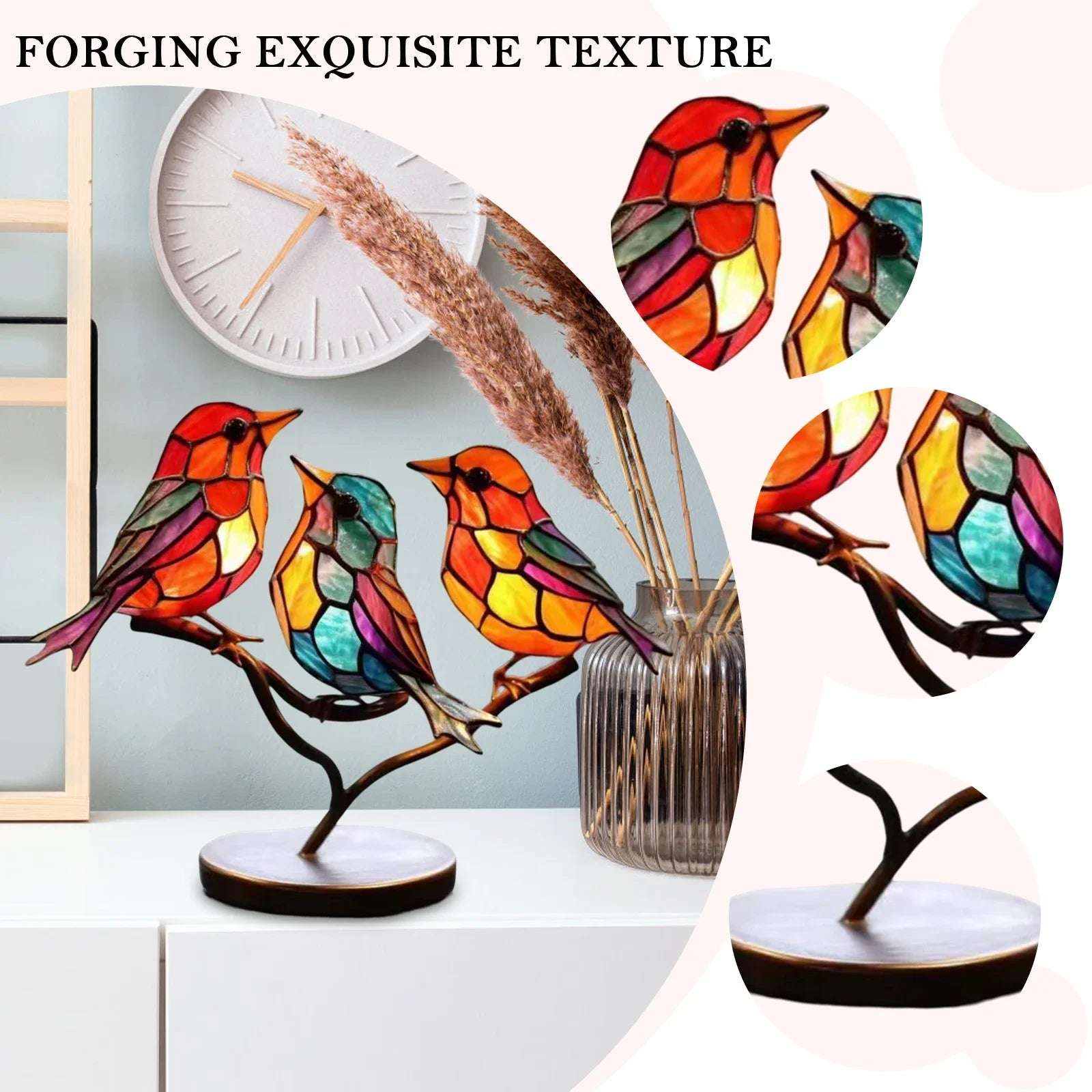 Acrylic Stained Birds Ornament Art Craft Desktop Birds Sculpture Collectibles Holiday Gifts Home Decor for Living Room Bedroom