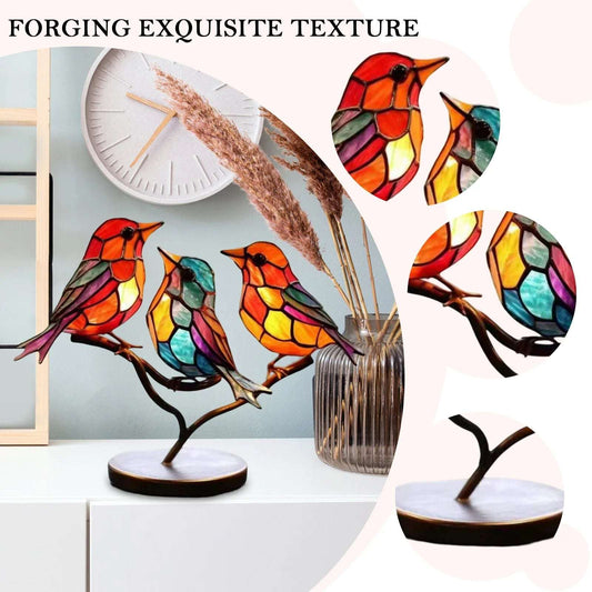 Acrylic Stained Birds Ornament Art Craft Desktop Birds Sculpture Collectibles Holiday Gifts Home Decor for Living Room Bedroom