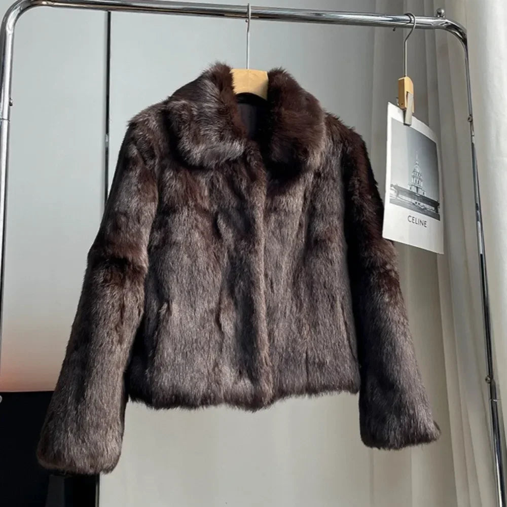 Oftbuy Women'S Real Rabbit Fur Coat - Natural Fur And Leather Outerwear For Autumn And Winter