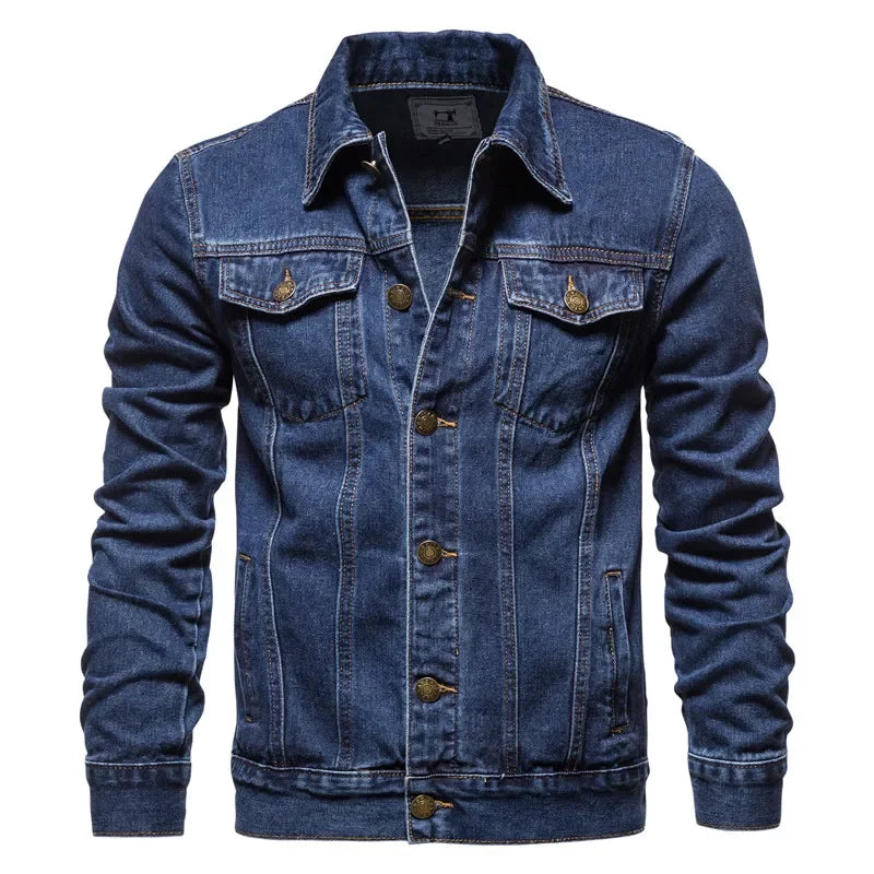 New 2021 Cotton Lapel Denim Jacket Men Casual Solid Color Streetwear H