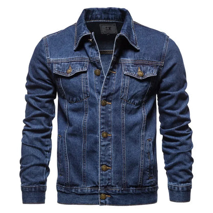 New 2021 Cotton Lapel Denim Jacket Men Casual Solid Color Streetwear H