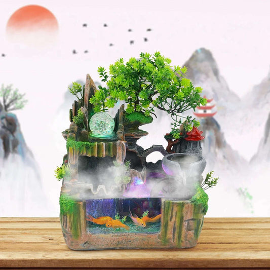 Classical  Indoor Rockery Waterfall Fountain Feng Shui Water Sound Desktop Fountain W/Led Tabletop Water Fountain Zen Meditation