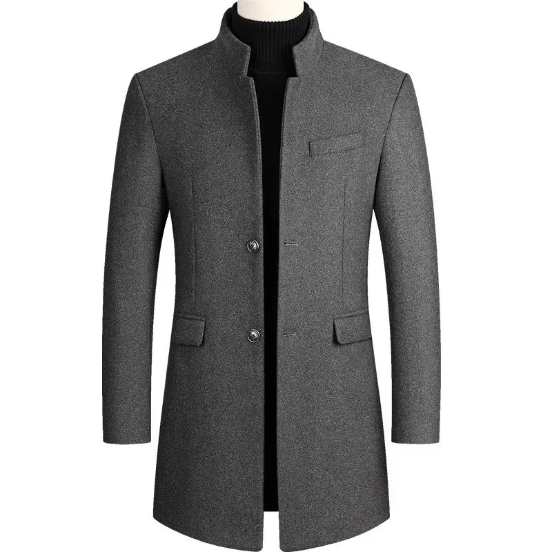 Men'S Thick Wool Blend Mid-Length Overcoat - Single Breasted, 4 Colors, M-Xxxxl