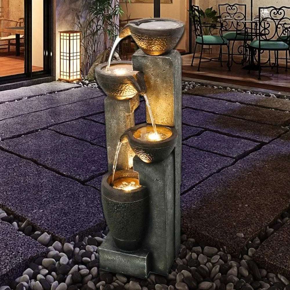 4-Story Outdoor Garden Fountain Decoration, Garden Resin Fountain, Floor Terrace, Deck, Porch, Backyard, And Home Art Decoration