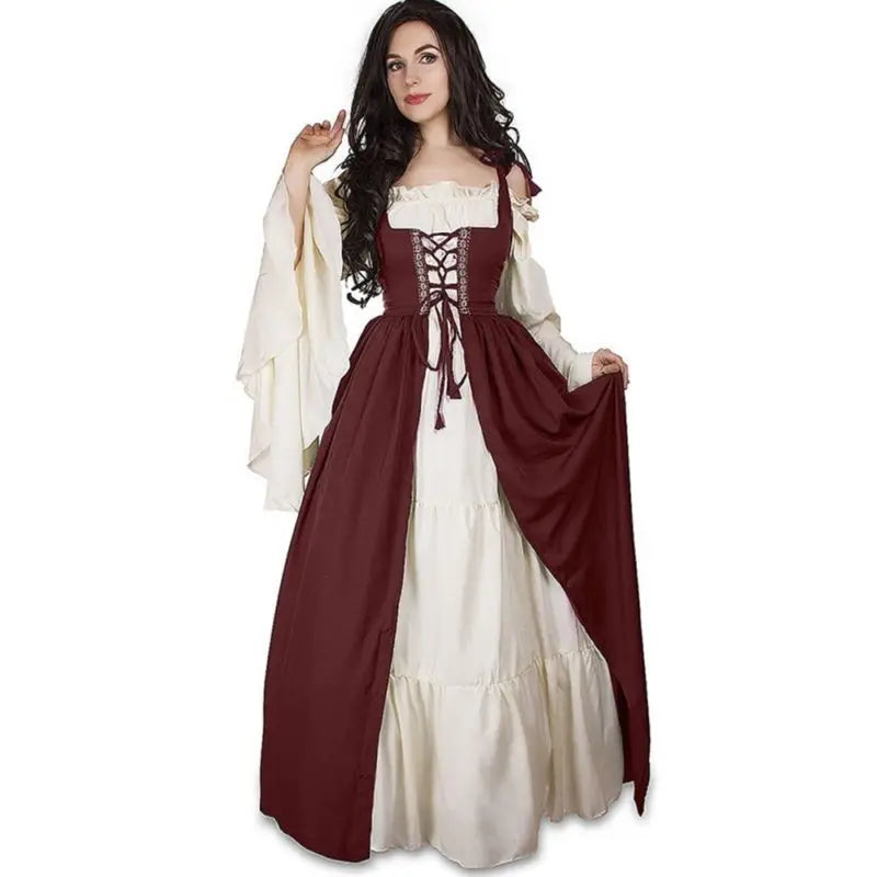 Women'S Medieval Renaissance Cosplay Costume Medieval Irish Wedding Dress Halloween Role-Playing Irregular Skirt