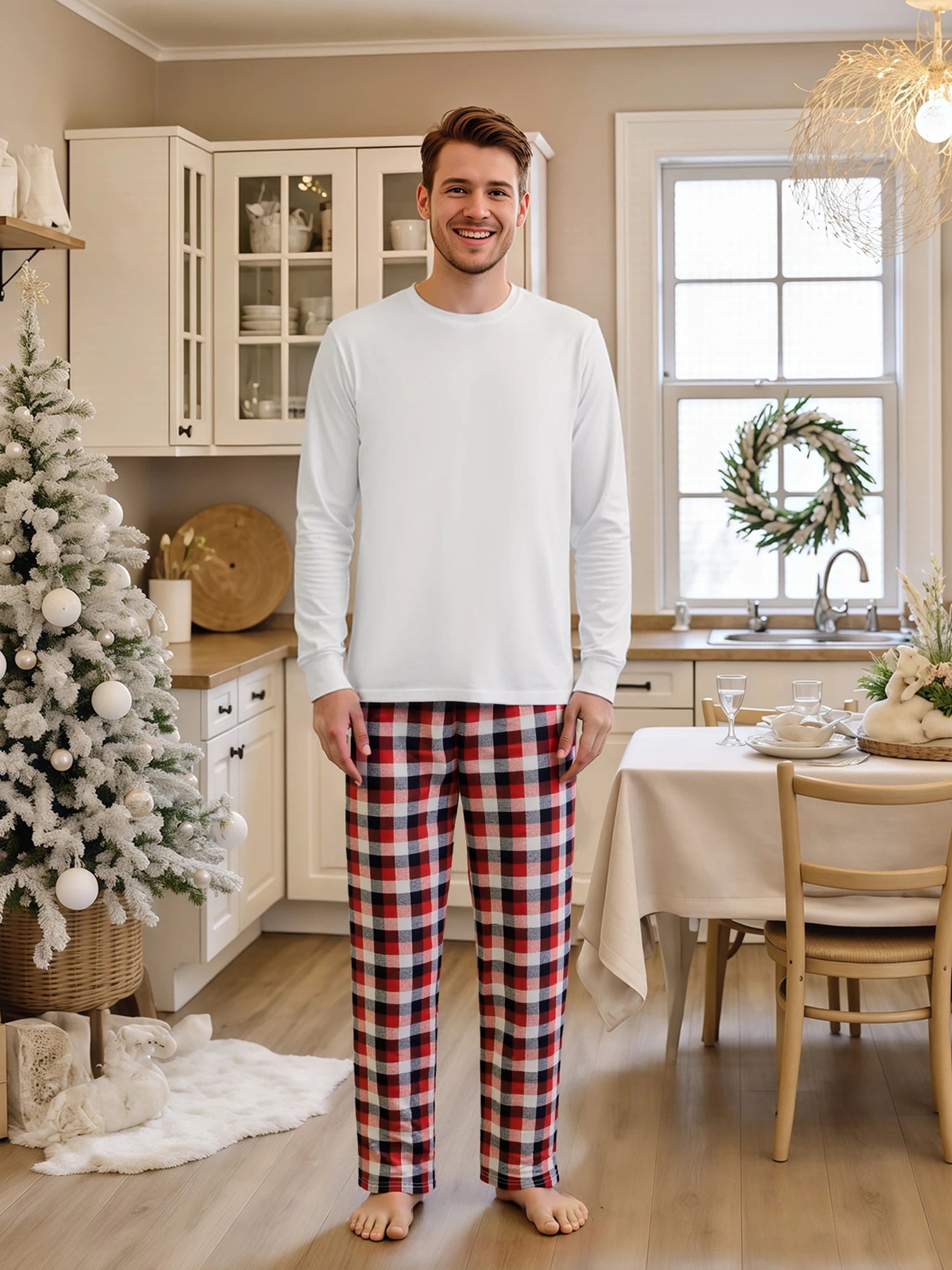 Christmas Family Matching Pajama Set Striped Long Sleeve Tops and Snowflake Print Pants Sleepwear Outfits for the Holidays