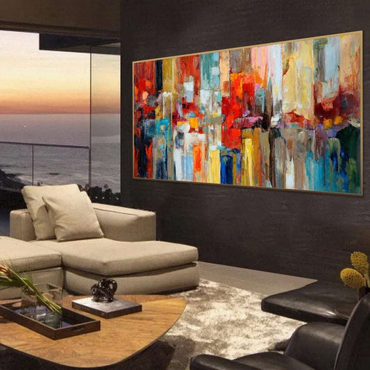 Abstract Large Modern Knife Paintings Hand-Painted Texture Colorful Abstract Wall Art Handmade Canvas Oil Painting Room Decor