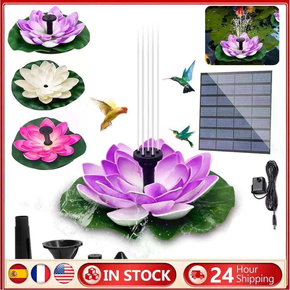 Lotus Solar Water Fountain Floating Garden Fountain Artificial Lotus Flowers Fountain Outdoor Bird Bath Solar Powered Fountain