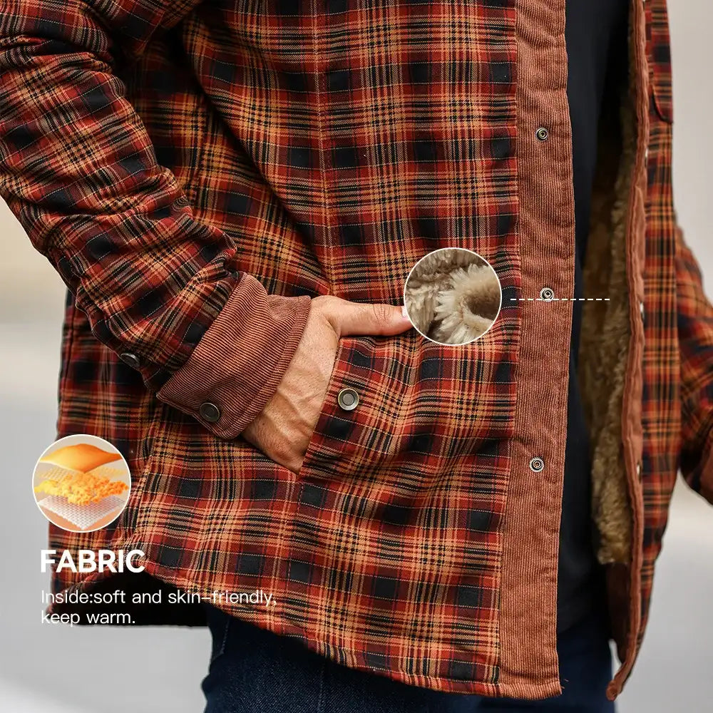 Men'S Winter Windproof Casual Coat - Plaid Sherpa Lined Flannel Outdoor Jacket
