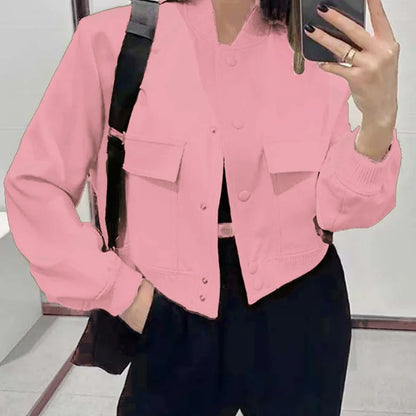 2024 Woman Bomber Jacket Coat White Autumn Winter Button Baseball Avia