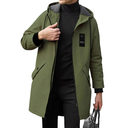 Men s Classic Double-Breasted Trench Coat with Belt Long Sleeve Hooded