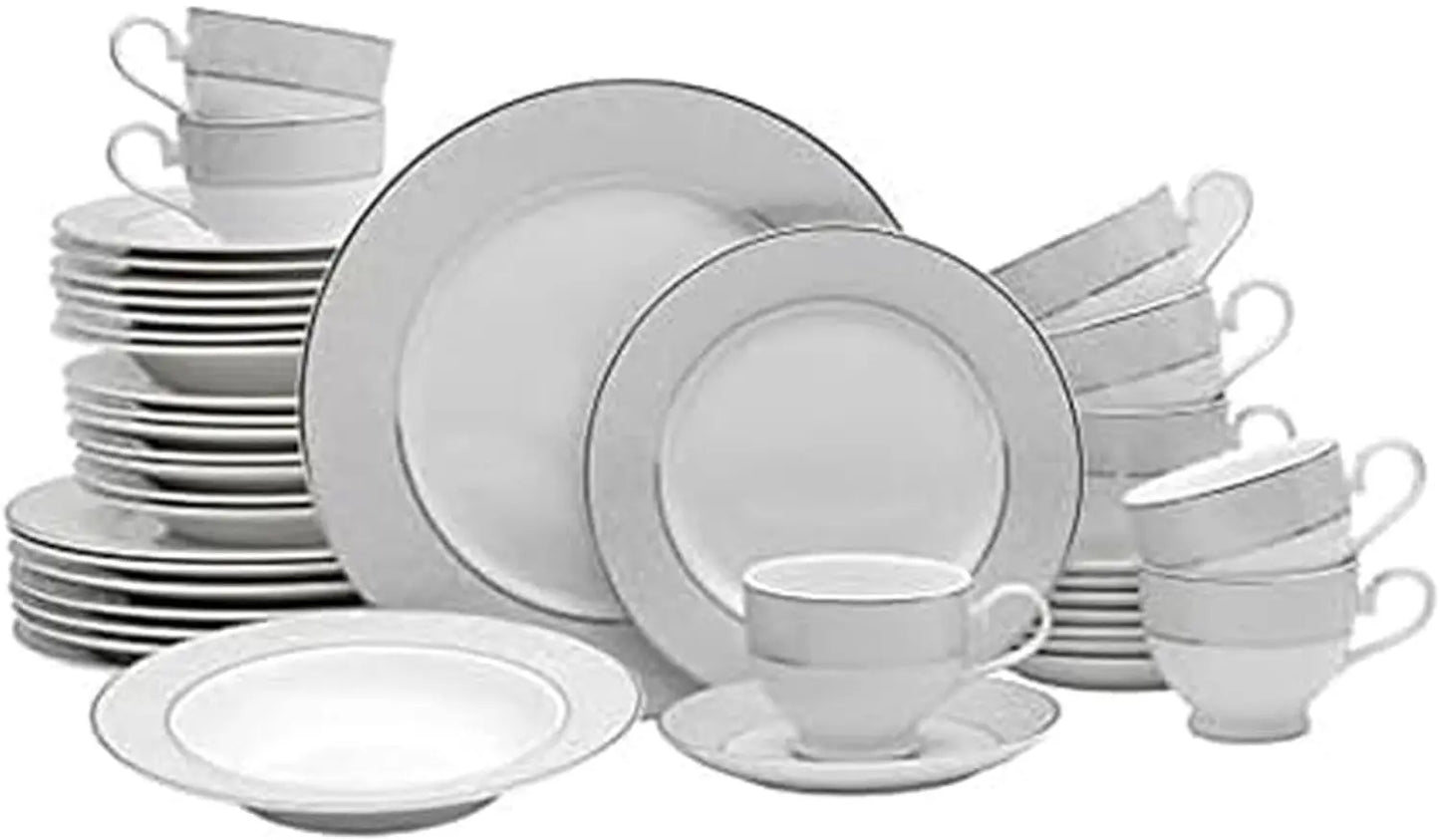 40-Piece Dinnerware Set For 8, Durable Porcelain Plates, Bowls, Mugs With Modern Design, Dishwasher Safe