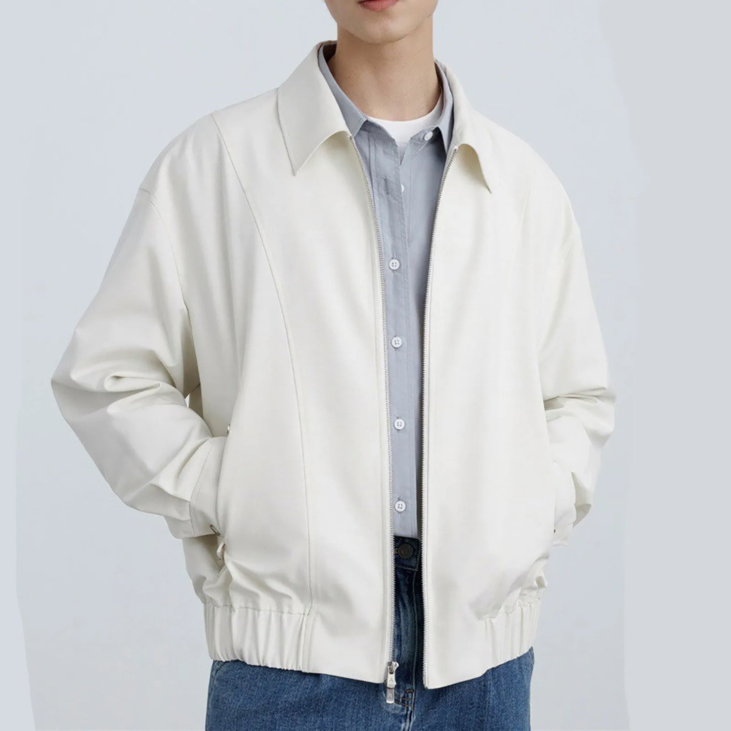 Men's Lightweight Zip Front Jacket Solid Color Lapel Oversize Mens Zipper Pockets Windbreaker Outdoor Windproof Bomber Jackets