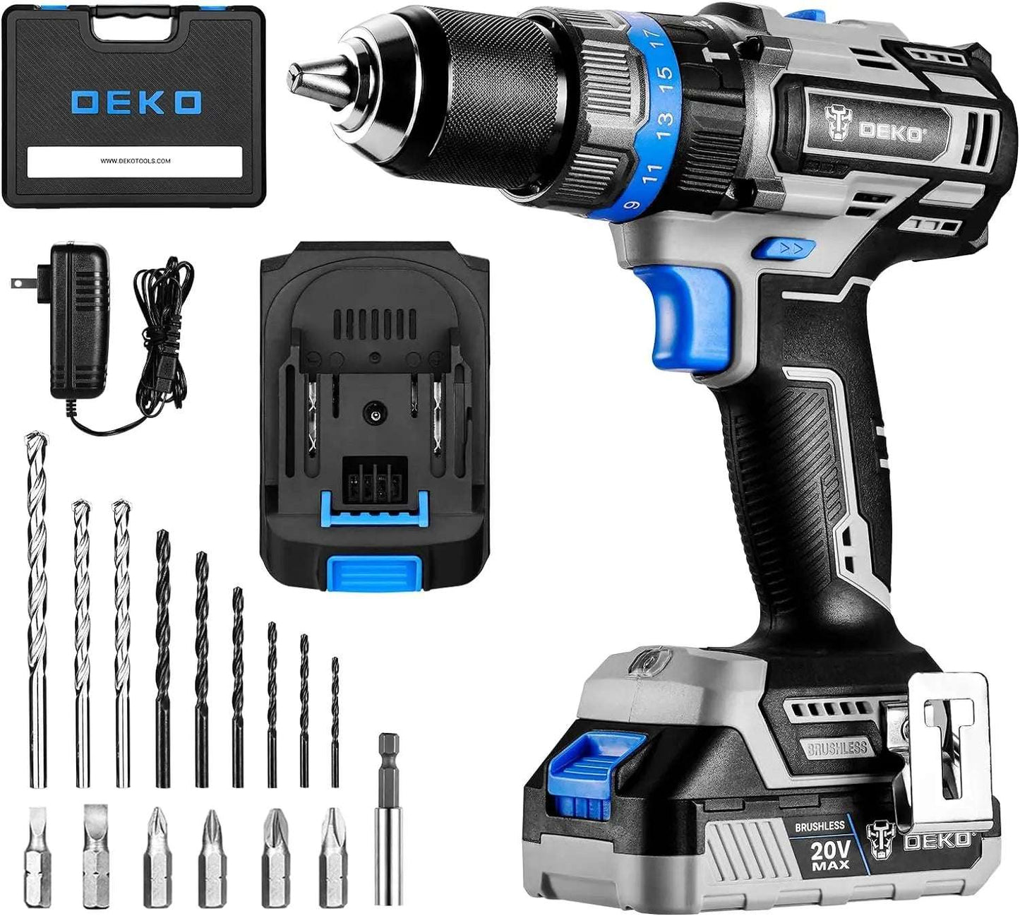 Hammer Drill 20V Brushless Power Drill Set with Impact Drill,Cordless Drill with Battery and Charger