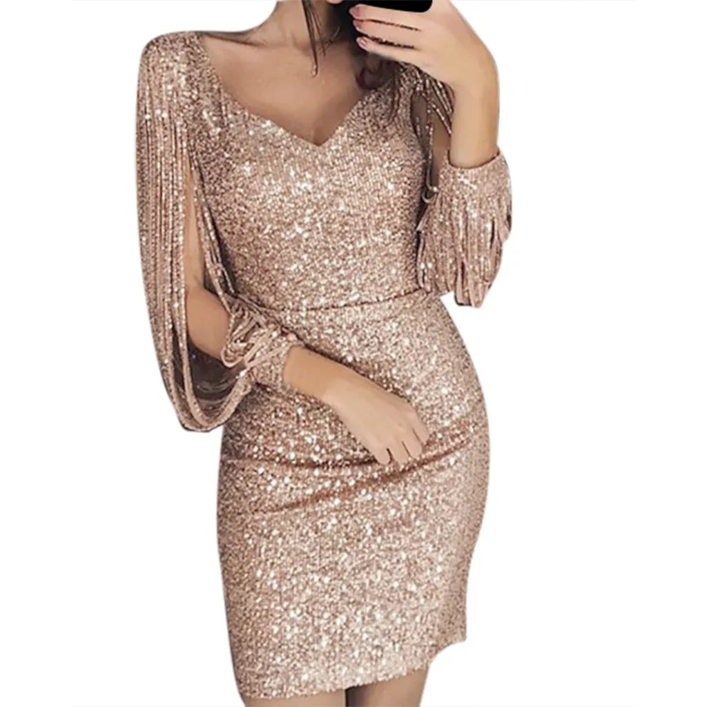 Women's & Kids' Mini Sequined Wedding Guest Dress – Long Shining Sleeve Formal Gown