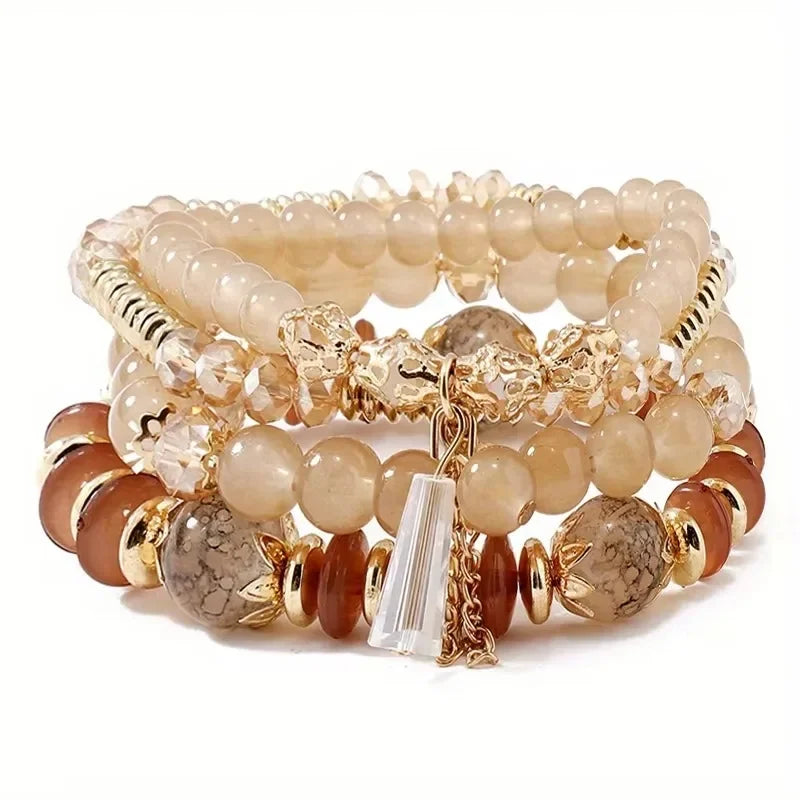 4pcs set Bohemian Versatile Bracelets Beaded Stretch Wristband Gifts Multi-layer Crystal Agate Bracelet Summer Fashion Jewelry