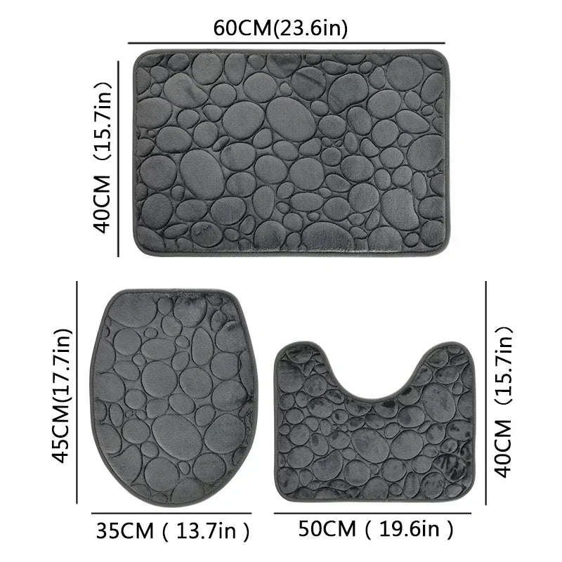 1 Set Of Solid Color  Bathroom Water-Absorbing And Non-Slip Floor Mat Stone Pattern, Comfortable And Soft, Three-Piece Set