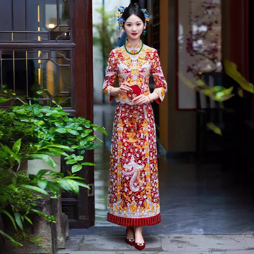 Yourqipao Dragon And Phoenix Gown Chinese Wedding Dress Xiuhe Bridam Dress China Traditioal Qipao Cheongsam