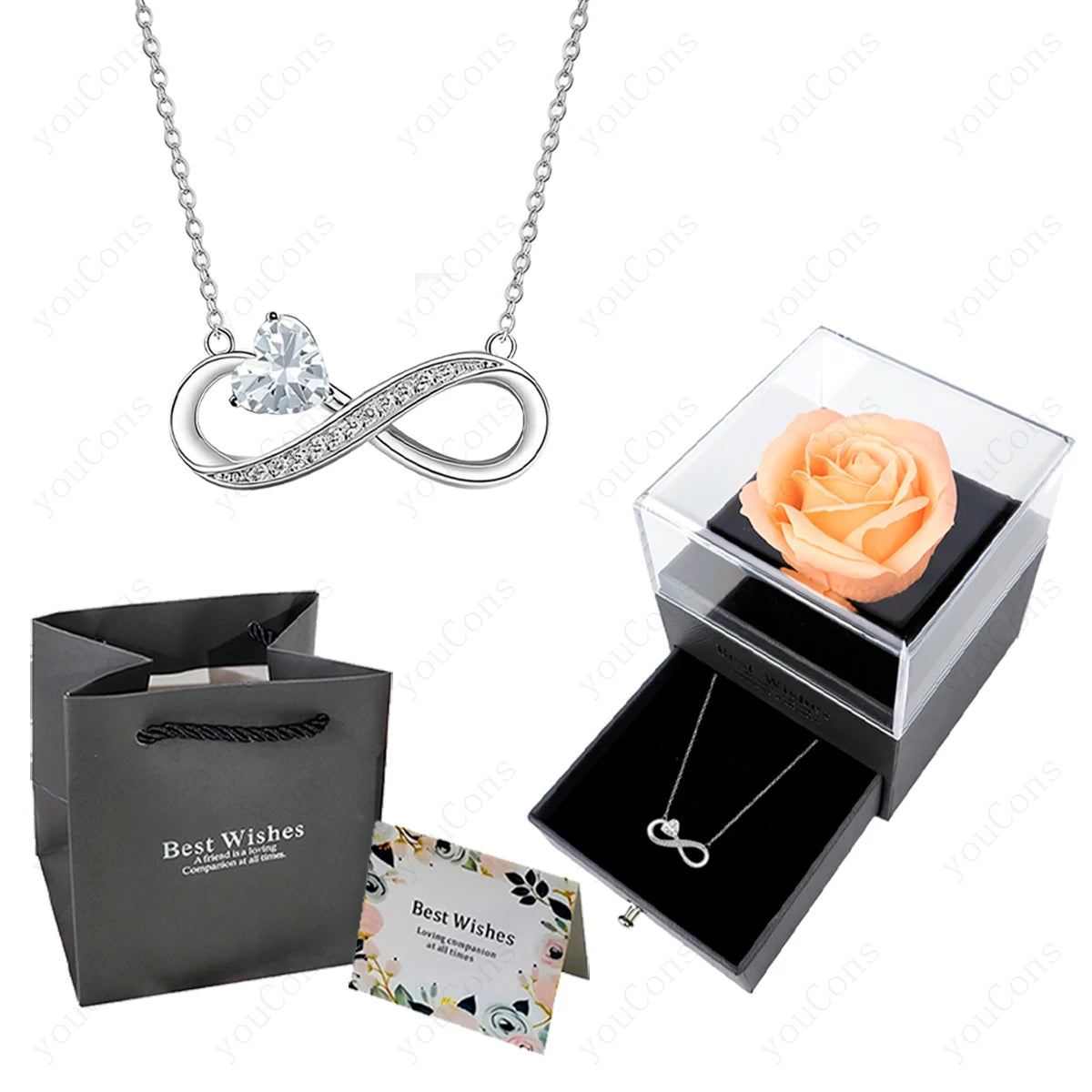 Luxury Pink Heart Pendant Necklaces With Rose Flower Gift Box For WoMen Valentine Girlfriend Trendy Christmas Wedding Jewelry