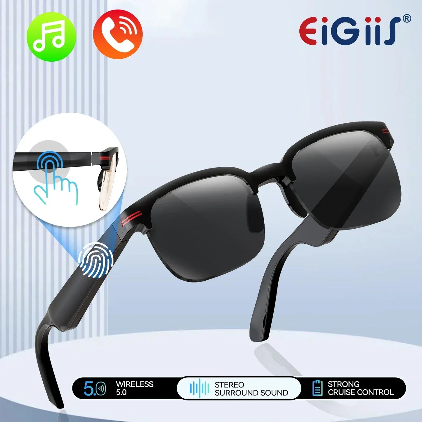 EIGIIS New GS200 Smart Glasses Wireless Call Music Playback Half Frame Sunglasses With Blue Light UV Protection IP67 Waterproof