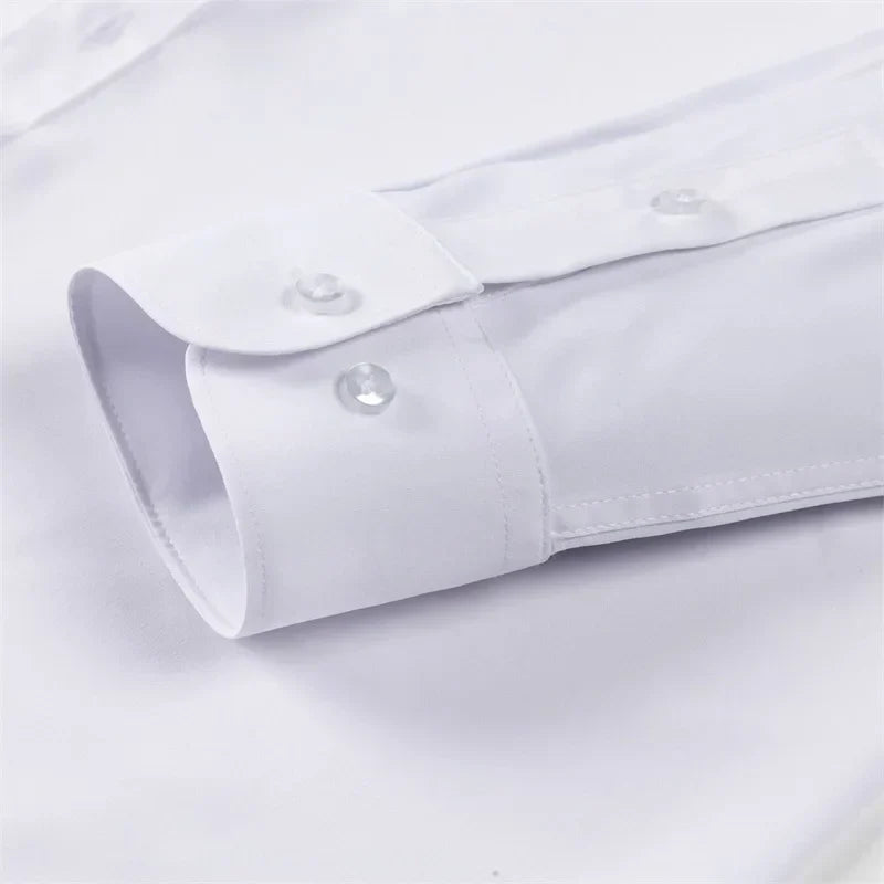 Men Classic Button-Down Shirt with Long Sleeves Solid Color Casual Business Top for Spring Streetwear and Beach Vacation