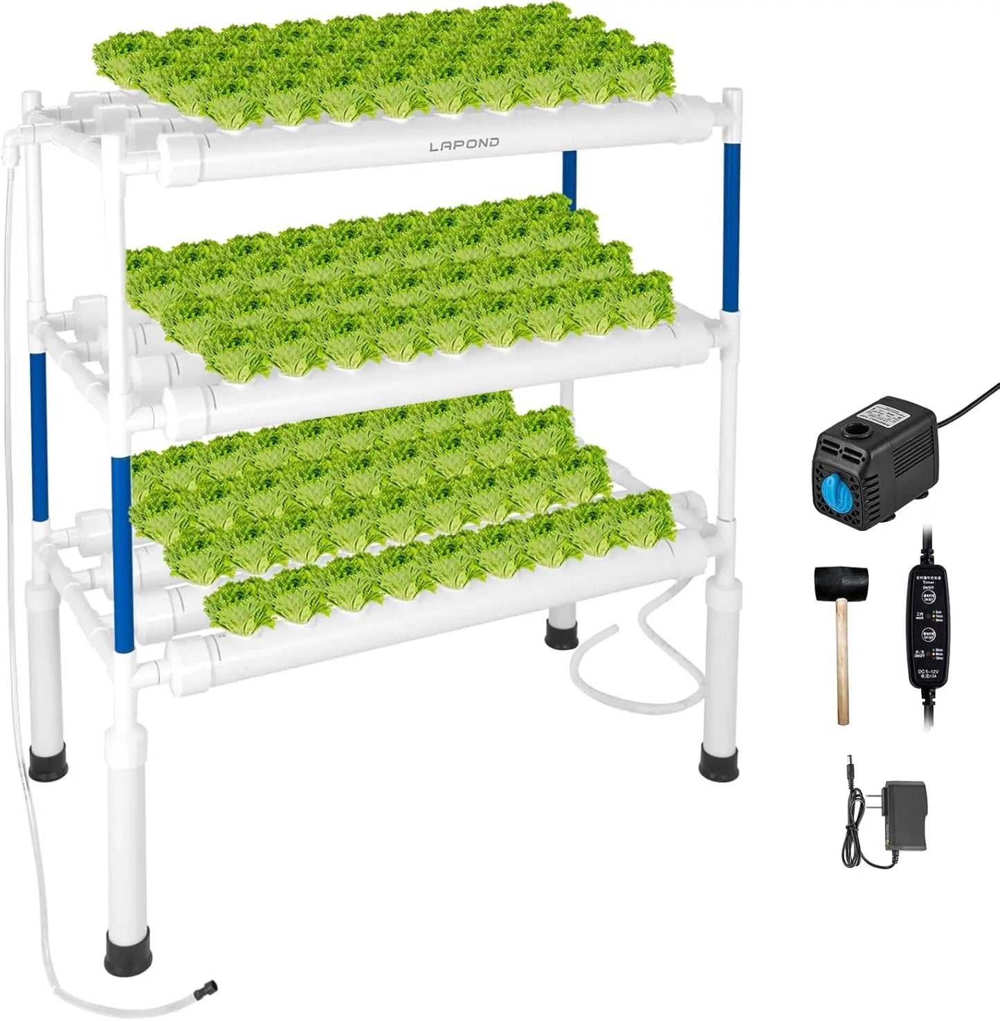 Hydroponics Growing System 108 Plant Sites 3 Layers Food-Grade PVC-U Pipes Hydroponic Grow Kit Gardening System