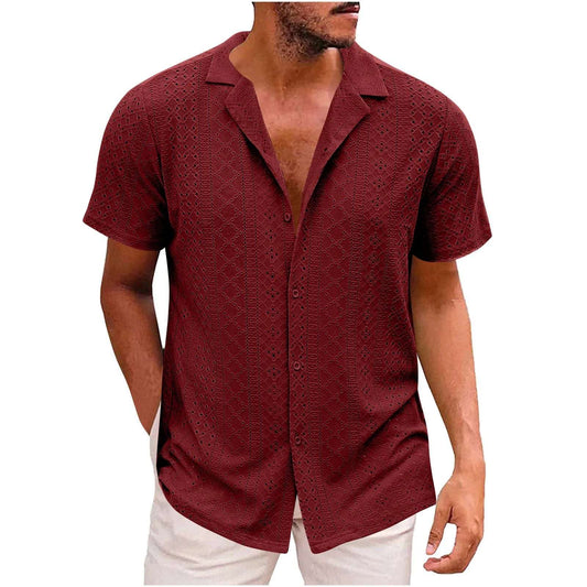 Man Bodysuit Adult Men's Fashion Trend Casual Drape Cut Out Lace Shirt Summer Short Sleeve Shirt Long Sleeve Plain Shirt Men's