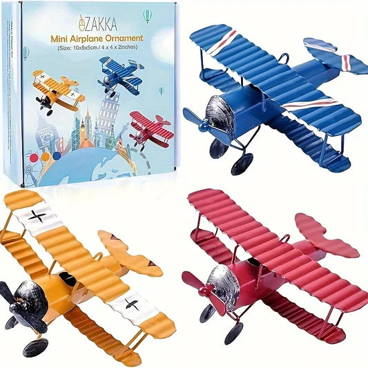 1pcs Mini Metal Airplane Model Hanger Aircraft Biplane Ornaments for Christmas Decoration, Home Room Decoration, Birthday Gift