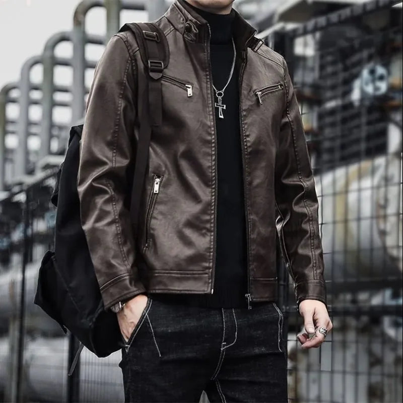 Men Leather Suit Jacket Men Slim Fit Short Coat Men Fashion Leather ja