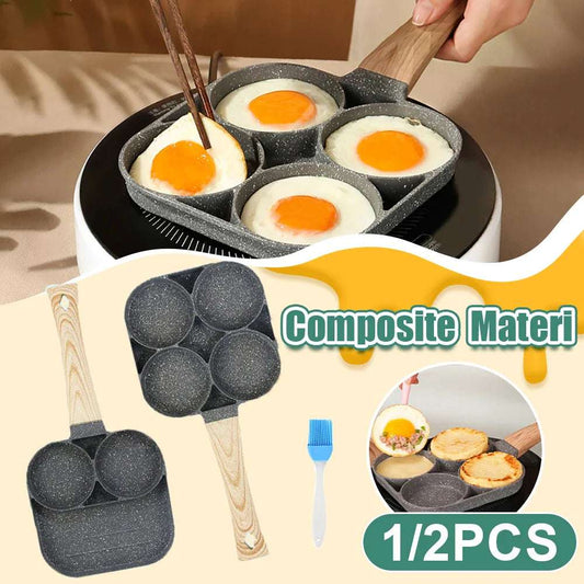 2/4-Hole Frying Pot Pan Thickened Omelet Pan Non-Stick Egg Pancake Steak Pan Cooking Egg Ham Pans Dual Purpose Cookware Pan