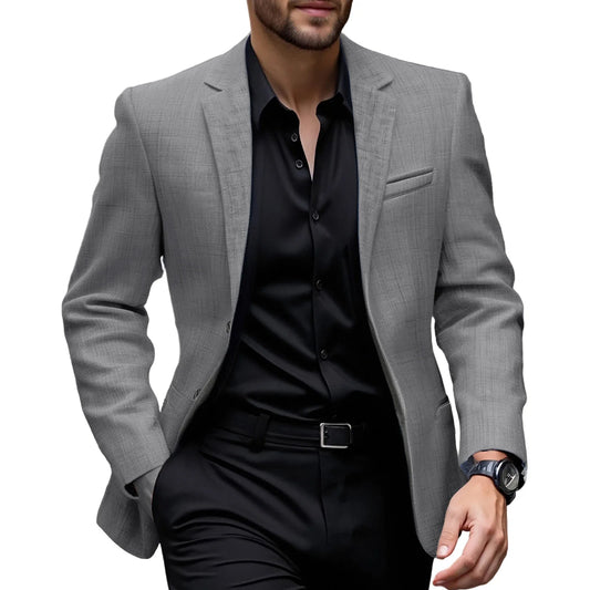 Men  Fit Casual Blazer with Notched Lapel and Single Button Closure Fashionable Solid Color Sport Coat for Spring and