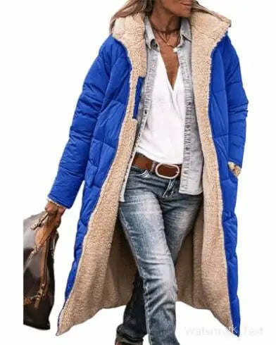 Women 2024 Warm Winter Coats Reversible Sherpa Fleece Long Hooded Puffer Jackets Outerwear 142857