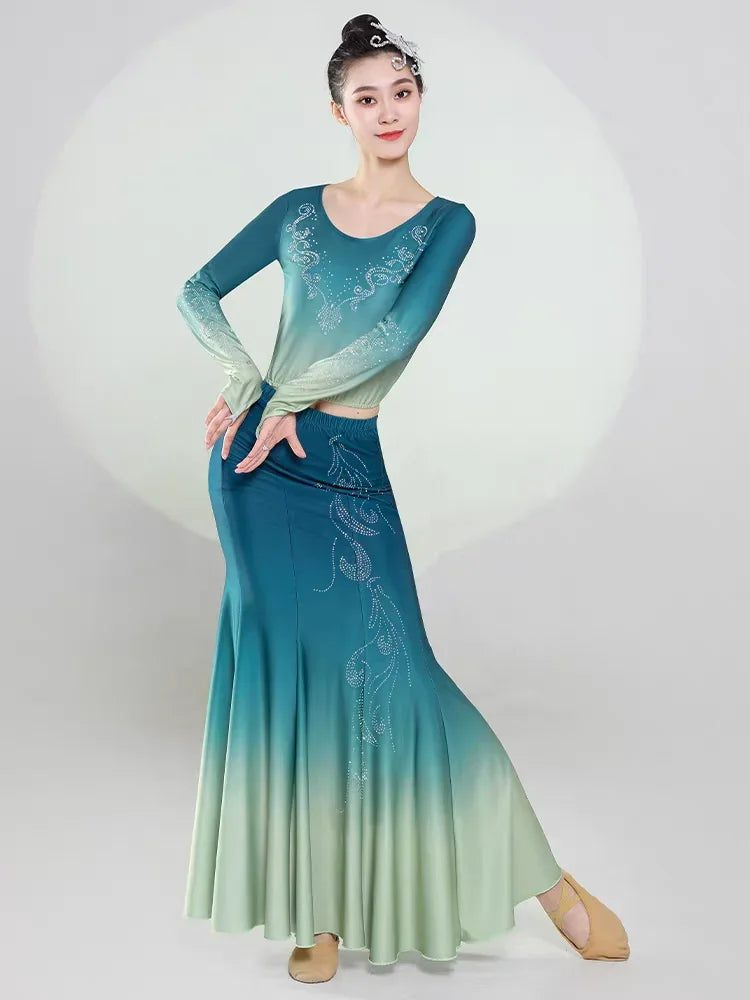 Chinese Traditional Dai Dance Dress Girls Women's Dai National Fan Dance Costume Long Mermaid Peacock Costume Peacock Dance Dress