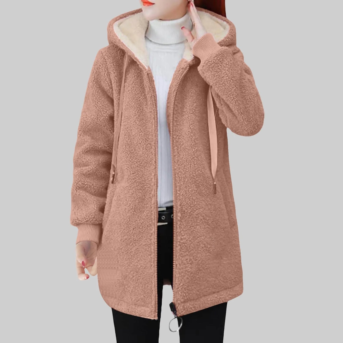 Women'S Plush Thickened Hooded Fleece Sweatshirt Jacket - Warm Casual Autumn Winter Coat
