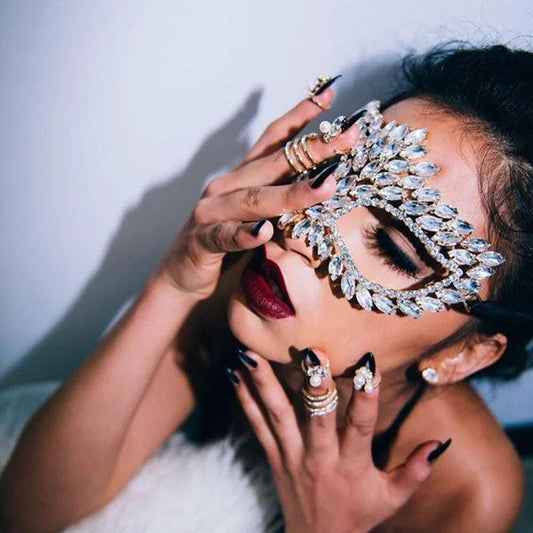 Women Rhinestone Rave Mask Face Party Full Hair Accessories Costumes Carnival 2023 Designer Luxury Wedding Bride for Women 2023