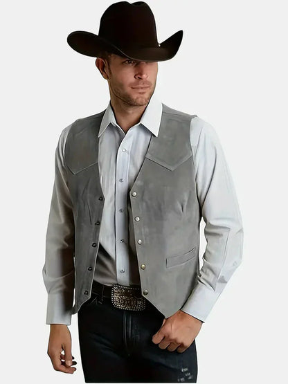 Men'S Vintage Suede Leather Vest  Slim Fit V-Neck Sleeveless Waistcoat, 4 Colors, Sizes Xs’Xxxl