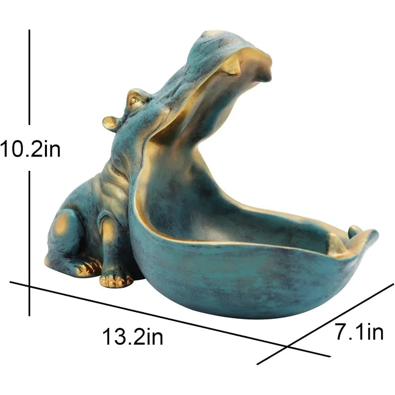 Hippo Statue,Large Hippopotamus Figurine Home Sculpture with Resin, Hippo Candy Jar, Candy Dish Bowl for Office Desk