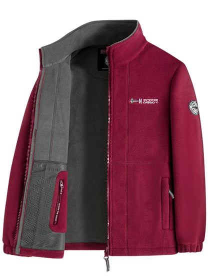 Navy Blue Fleece Zip - Up Jacket With Norwegian Flag And "Outdoor Norway" Embroidery