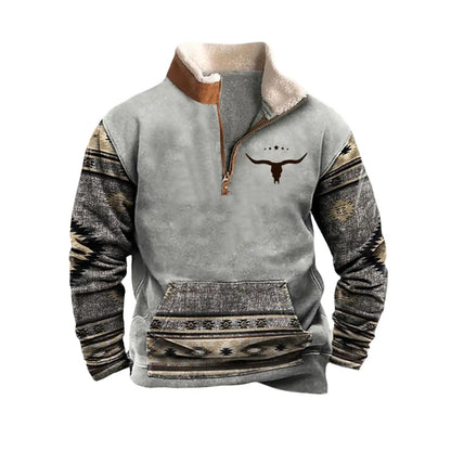 Men's Full-Zip Knit Sweatshirt — Turn-Down Collar, Casual Everyday Wear, Sizes S–XXXL