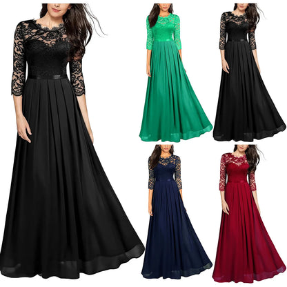 Women's Gorgeous V Neck Lace Chiffon Party Dress Spring Summer Solid Color