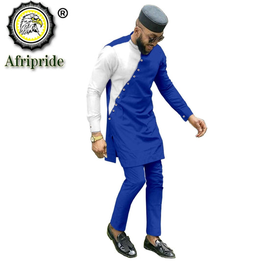 Bazin Riche Men 3 Pieces Pants Sets African Design Clothing African Men Clothes Casual Men Shirt Pants and Hat Sets S2116006