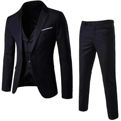 Fashion Jacket + Vest + Trousers Three Two-piece Set Men's Solid Business Gentleman Casual Slim Fit Wedding Dress Suit S-6XL