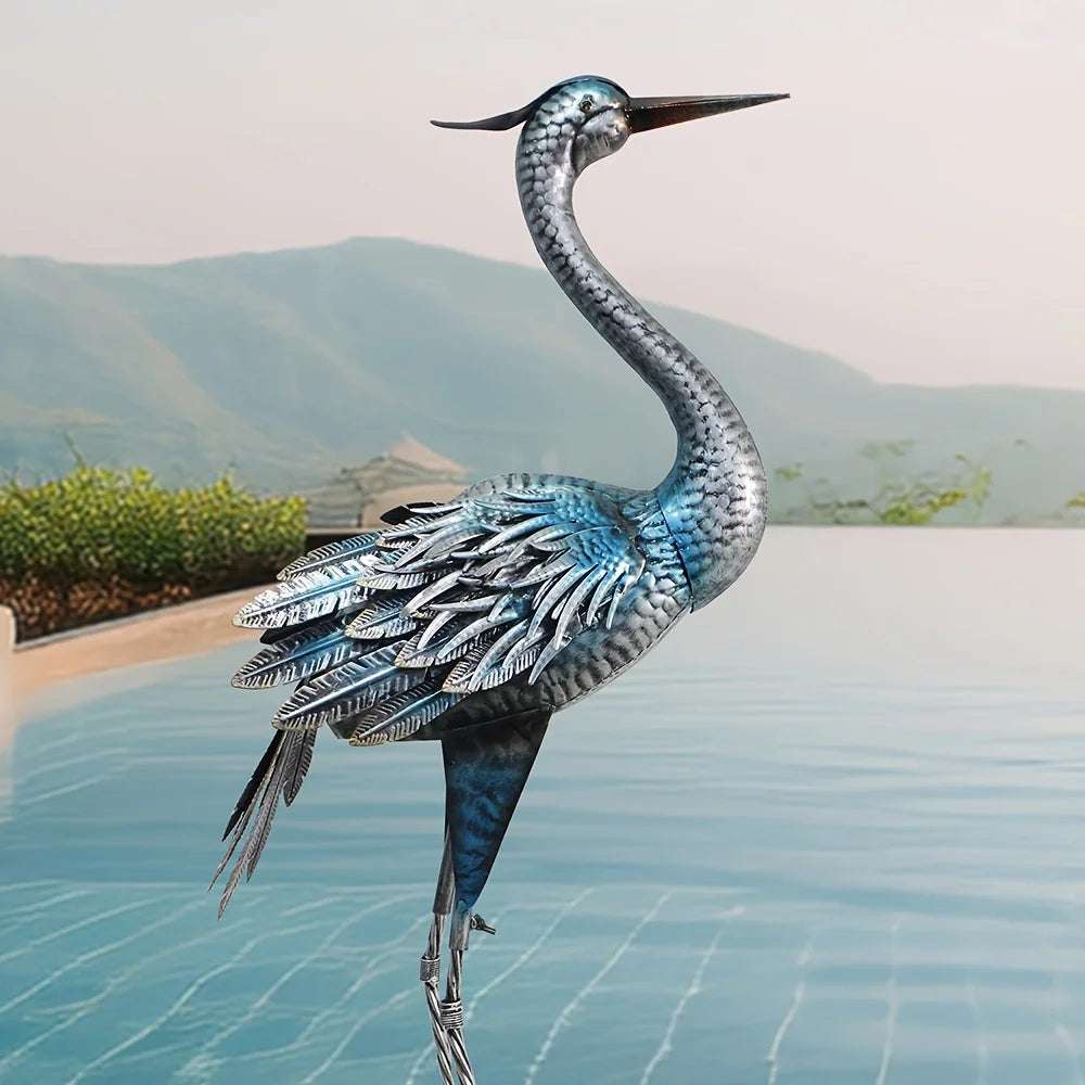 Elegant Blue Heron Metal Garden Statue - 40" Sturdy Outdoor Crane Sculpture for Patio & Lawn Decor