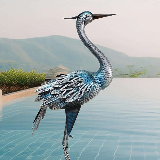 Elegant Blue Heron Metal Garden Statue - 40" Sturdy Outdoor Crane Sculpture for Patio & Lawn Decor