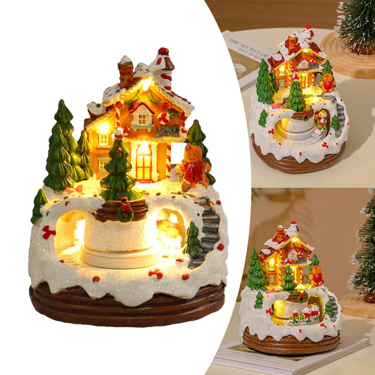 Christmas Music Box Snow Scene Ornament Rotating Winter Scene 6.3inch Glowing Music Box Home Tabletop Decoration Gift for Kids