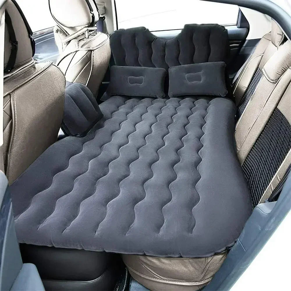 US- Inflatable Travel Car Air Mattress Back Seat Bed and Rest W/Pillows Pump and Bag