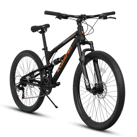 Mountain Bike 26 " Wheel, Dual Full Suspension 21-Speed Disc Brakes Thumb Shifter, Carbon Steel Frame Mountain Bike