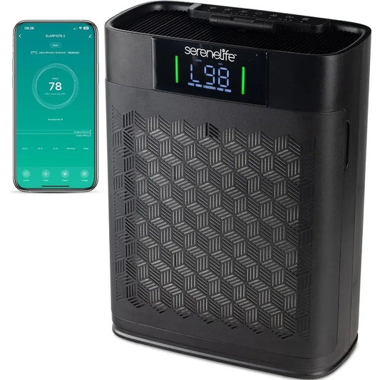 SereneLife HEPA Air Purifier for Home Smart WiFi & App Control, Ultra-Quiet Air Purifier for Large Rooms (1,076 Sq Ft, Black)